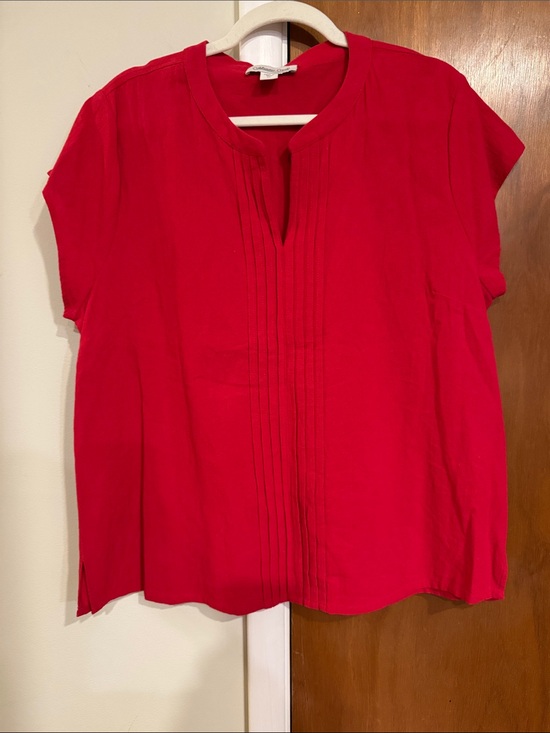 Coldwater Creek Tops - Coldwater Creek Red Short-Sleeve Pintuck Blouse